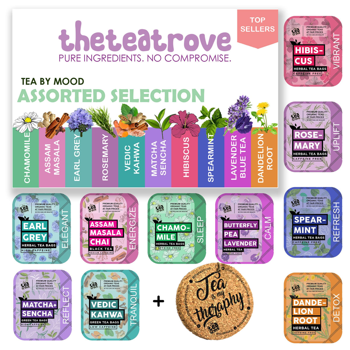 Assorted Tea Sampler Pack - Flavoured Gift Set (30 Count) With Coaster ...