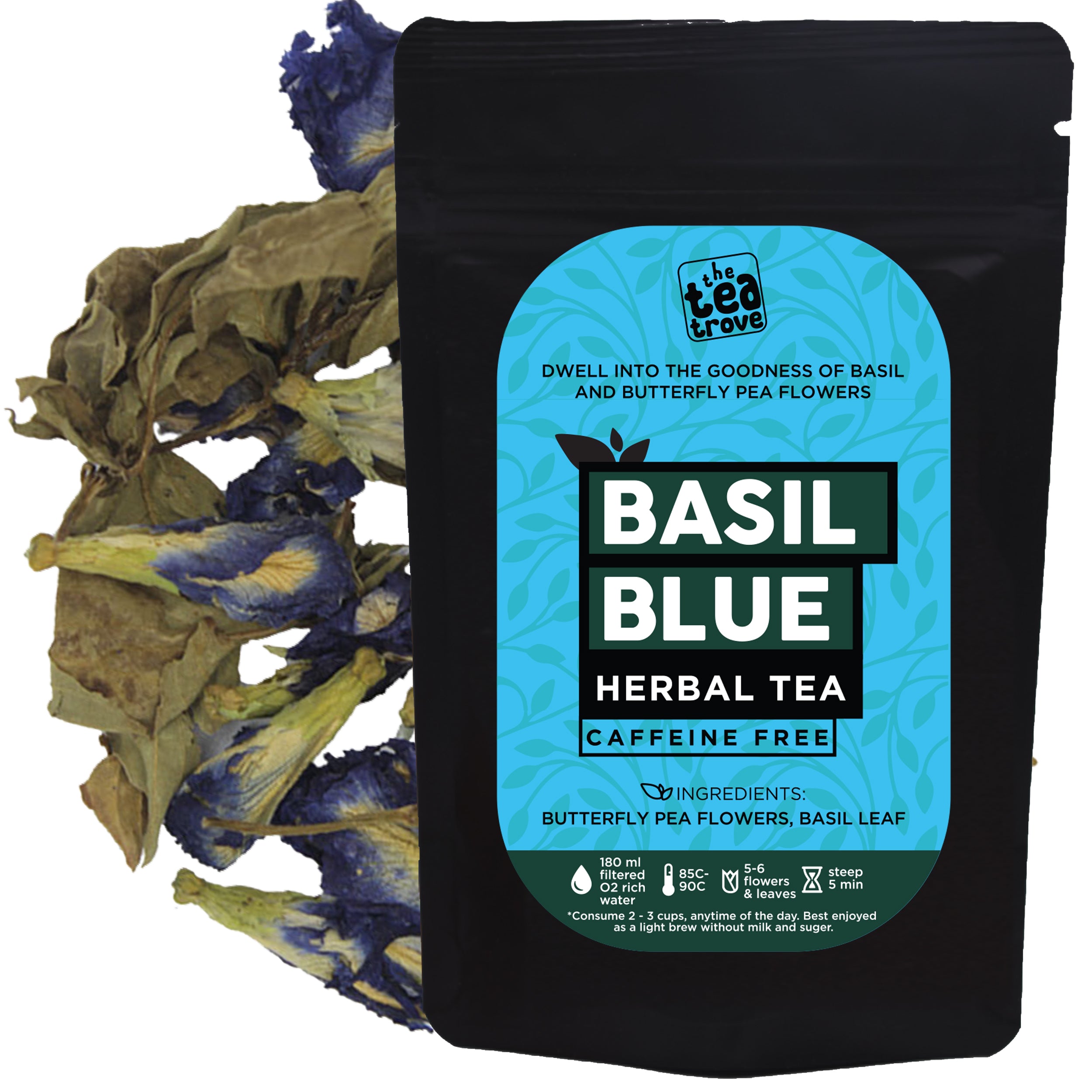 The Tea Trove Butterfly pea flower tea with Sweet Thai Basil for