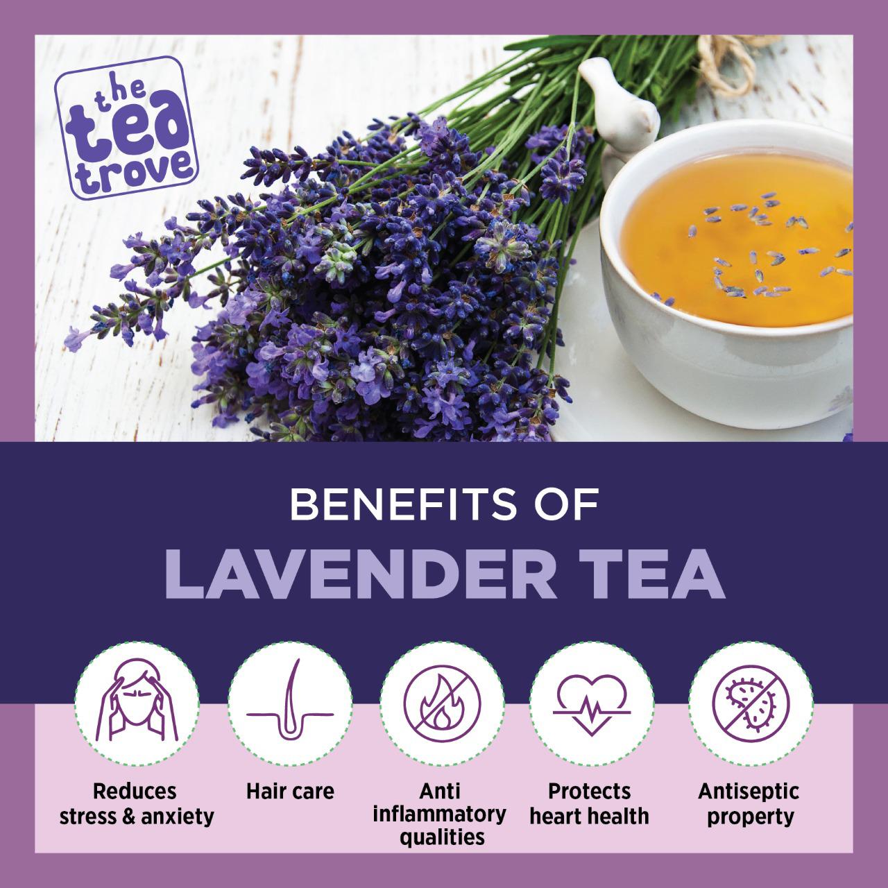 lavender flower health benefits The Tea Trove Lavender Tea (30 Gms) | Organic Lavender Flowers Dried Perfect for Tea, Baking, Lemonade, DIY Beauty, Soap Making & Fresh Fragrance