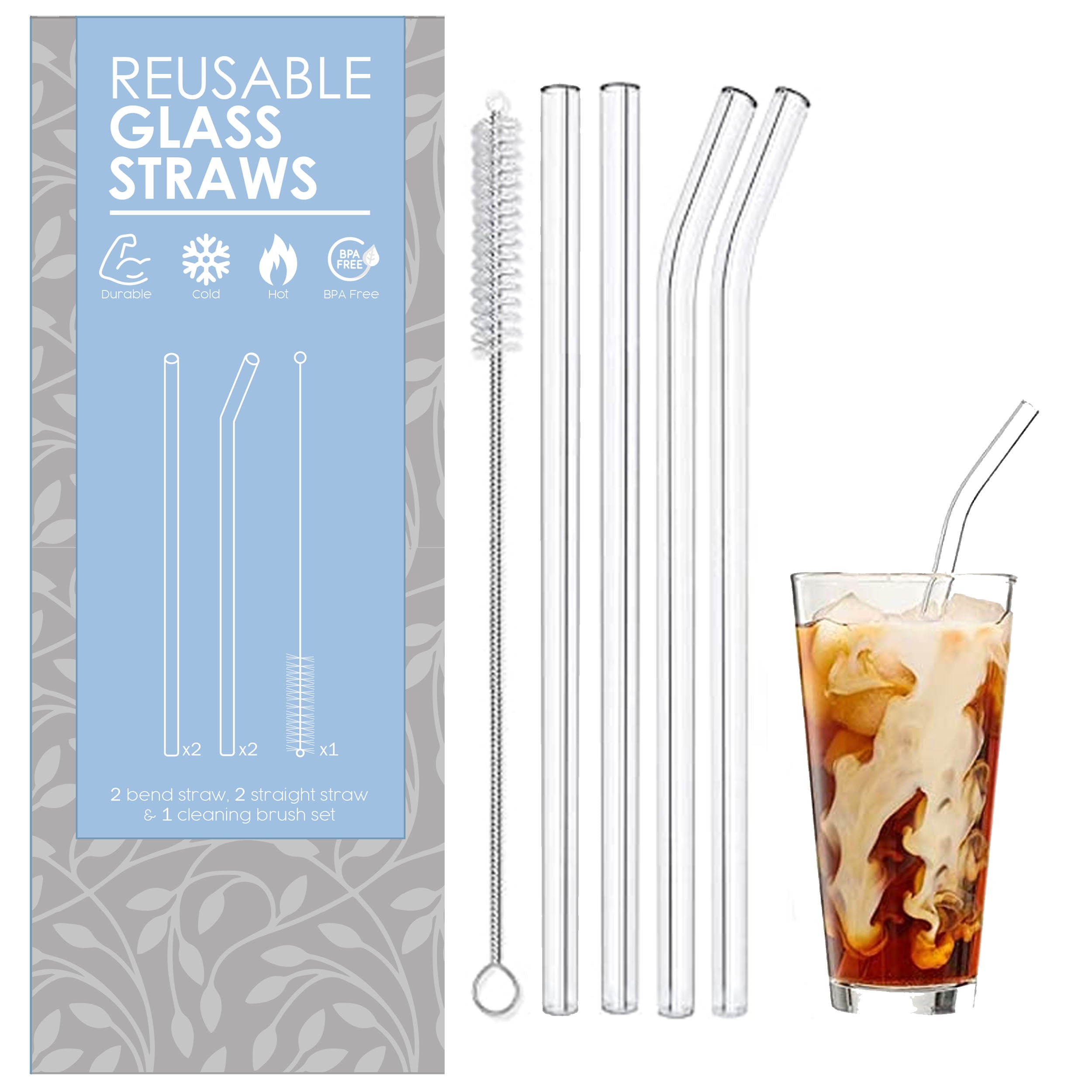 Reusable Glass Cocktail Straws - Set of 4