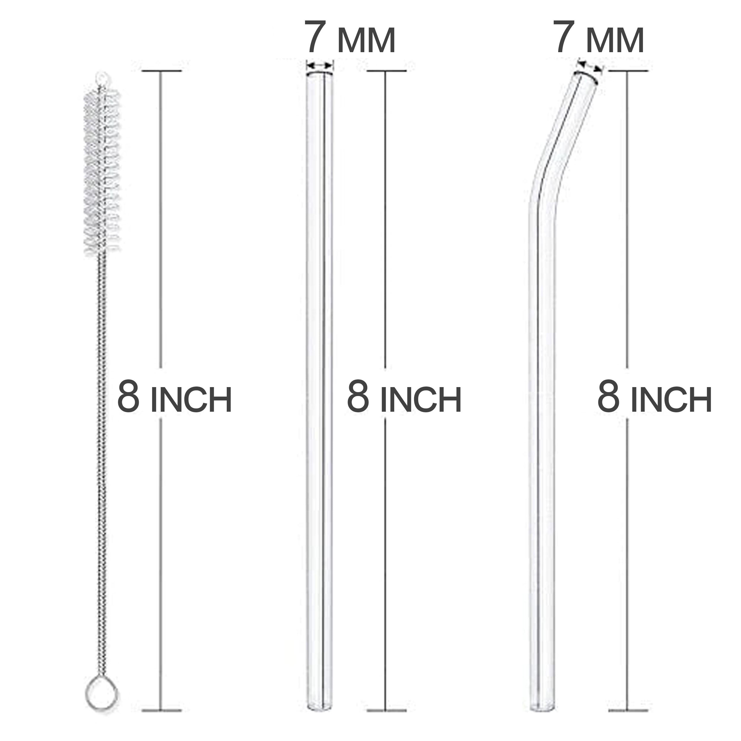 Yeegfey 3pcs Reusable Glass Straws Green Turtle on Clear Bent Straw 8 in x 9 mm with Cleaning Brush, Perfect for Smoothies, Cocktails